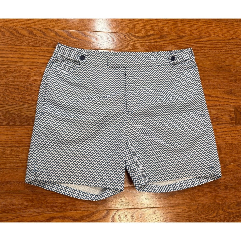 Frescobol Carioca Swim Shorts Trunks Mens 32 Lined Blue White Wavy Pattern 4"